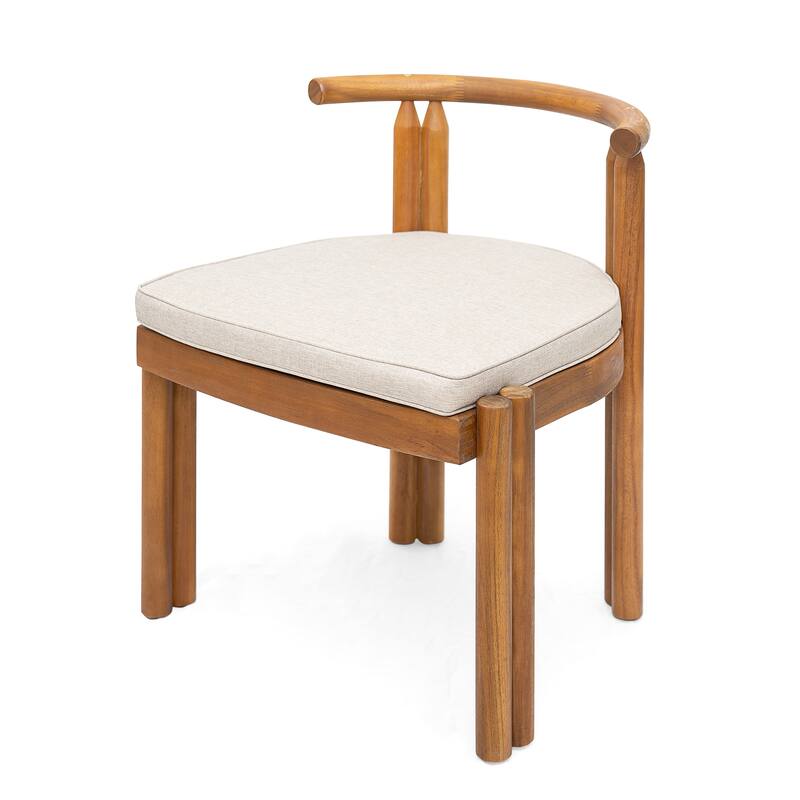 Roomfitters Outdoor Dining Set 7 Piece Solid Acacia Wood Table Armless Chairs Cushioned, Teak Beige