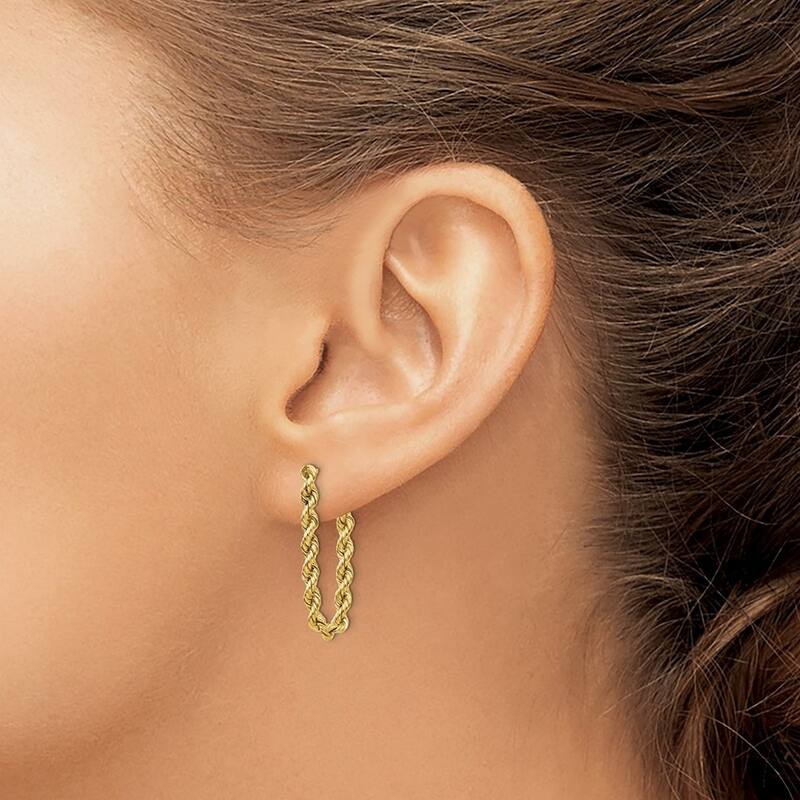 Curata 10k Yellow Gold 28x8mm Front/Back Rope Chain Post Earrings