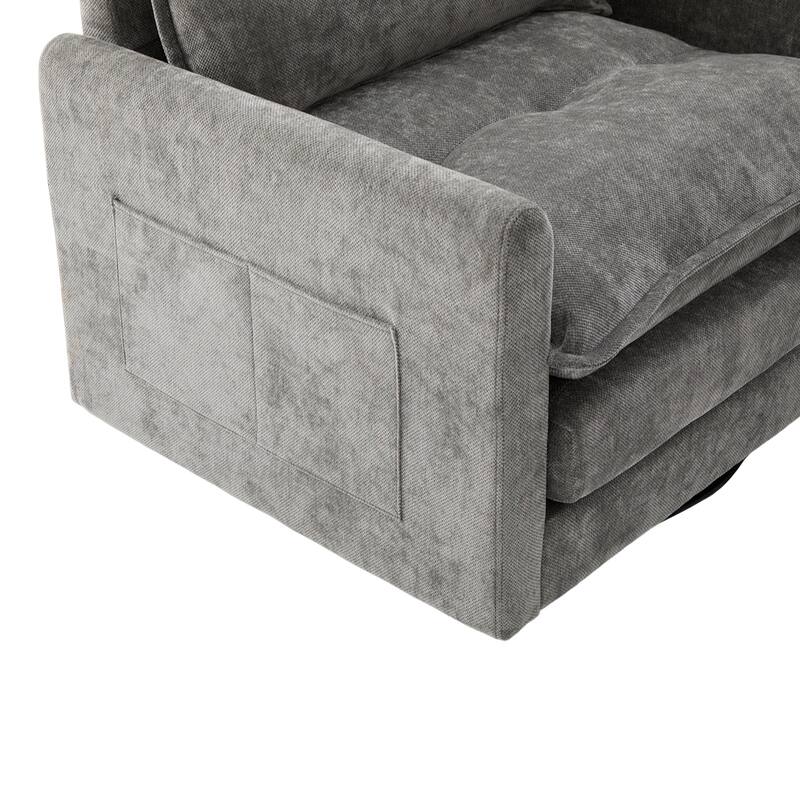 Chenille 360° Swivel Barrel Chair with Memory Foam and Side Pockets
