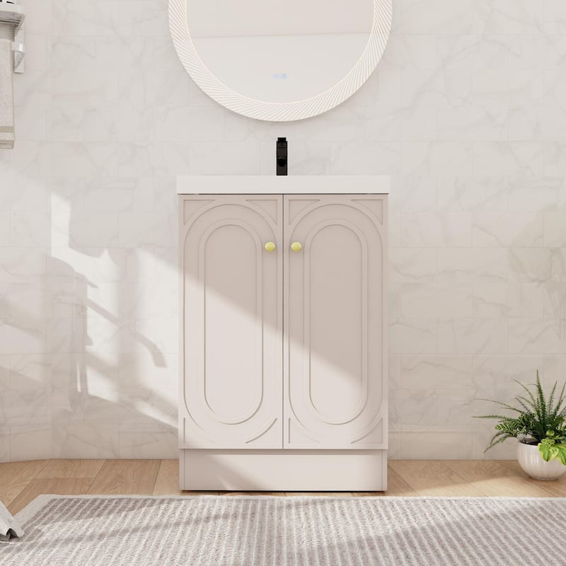 Beingnext 24"/30"/36" Bathroom Vanity with Sink, Freestanding Bathroom Vanity with Soft Close Door and Adjustable Shelf - 23.6"W x 19.7"D x 35.4"H - Khaki