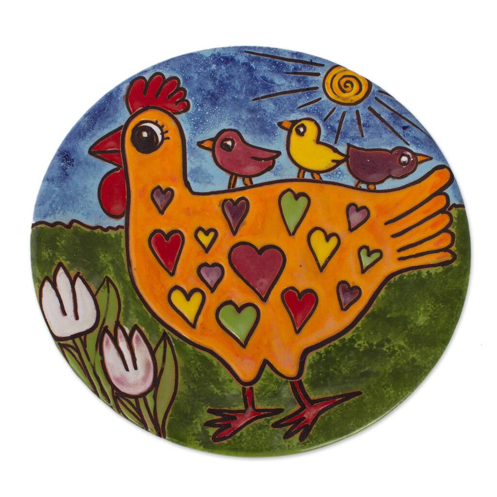 Novica Handmade Chicken Of Hearts Ceramic Wall Art
