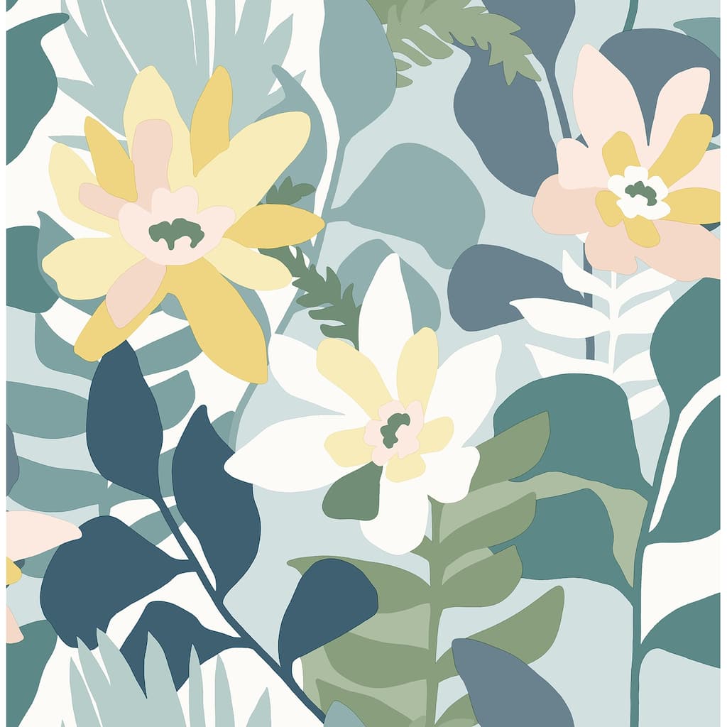 A-Street Prints Koko Turquoise Floral Wallpaper