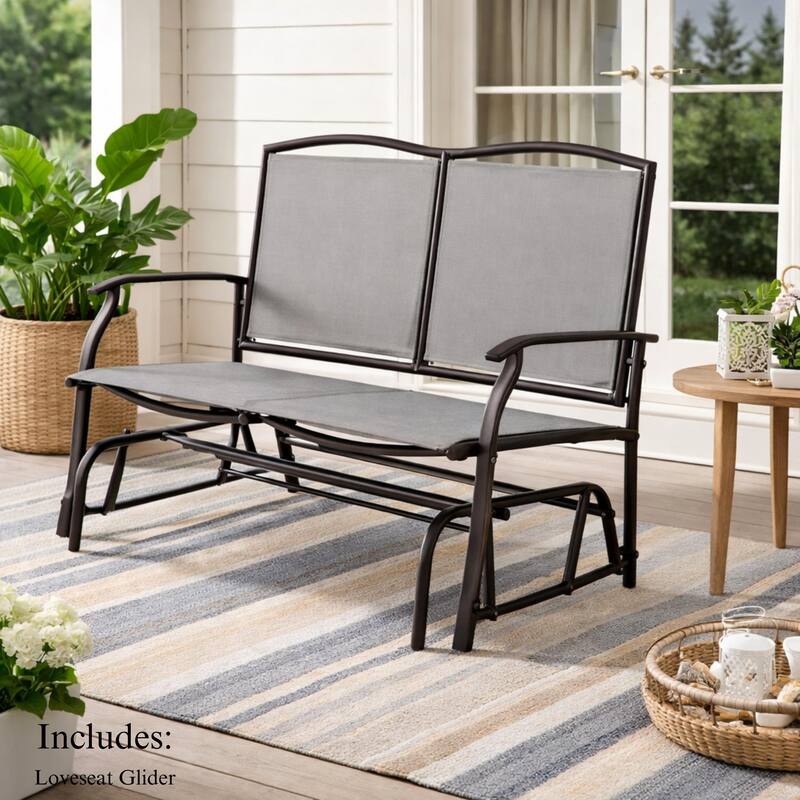 Kaycey 2-Person Brown Metal Outdoor Loveseat Glider with Mix Tan Sling - N/A