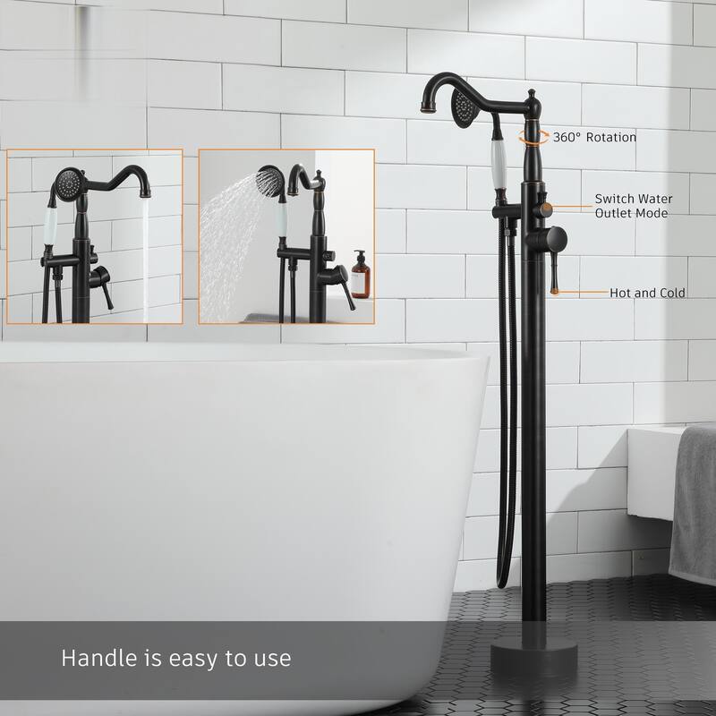 Single Handle Freestanding Tub Filler Faucet with Handshower