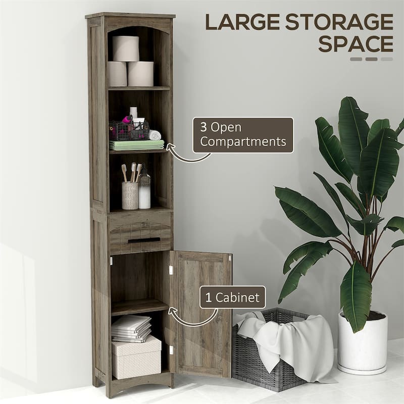 Weathered Grey Oak MDF Tall Bathroom Cabinet with Barn Door and Drawer - 13.4" L x 9.4" W x 66.9" H