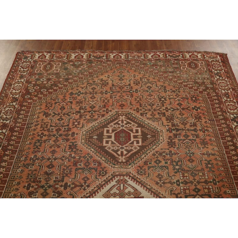 Tribal Qashqai Persian Vintage Area Rug Hand-Knotted Wool Carpet - 7'0"x 9'10"