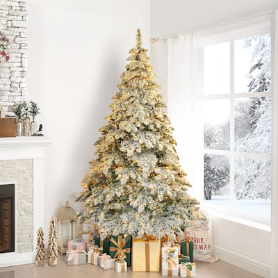 7.5ft Snow Flocked Christmas Tree, Holiday Decoration, 400 Lights