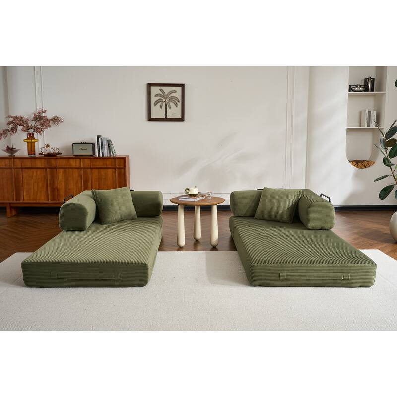 Convertible Sleeper Sofa Bed with Pillow, Modern Corduroy Folding Mattress Couch, Floor Sofa Lounge for Compact Spaces