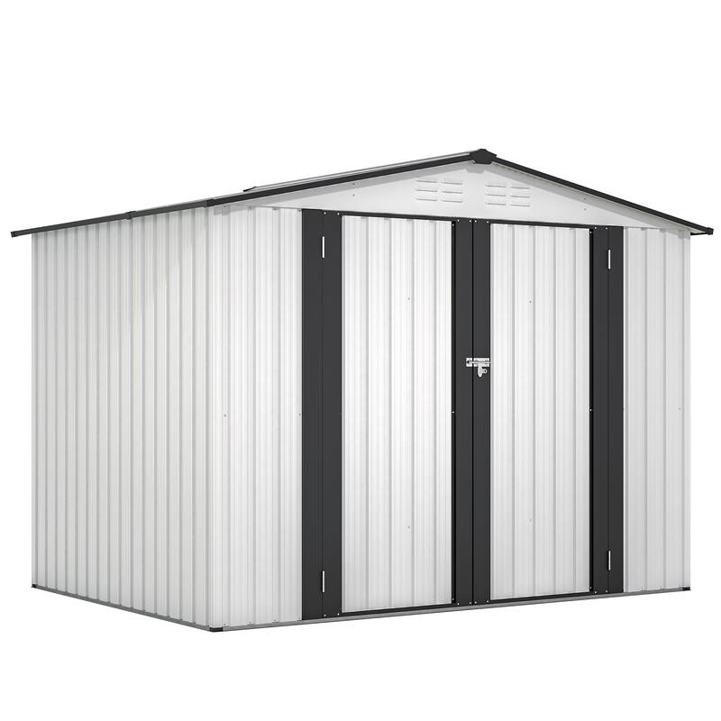 GDFStudio - Eleanor Spacious Outdoor All-Weather Metal Storage Shed with Secure Double Doors - 8 x 6 ft