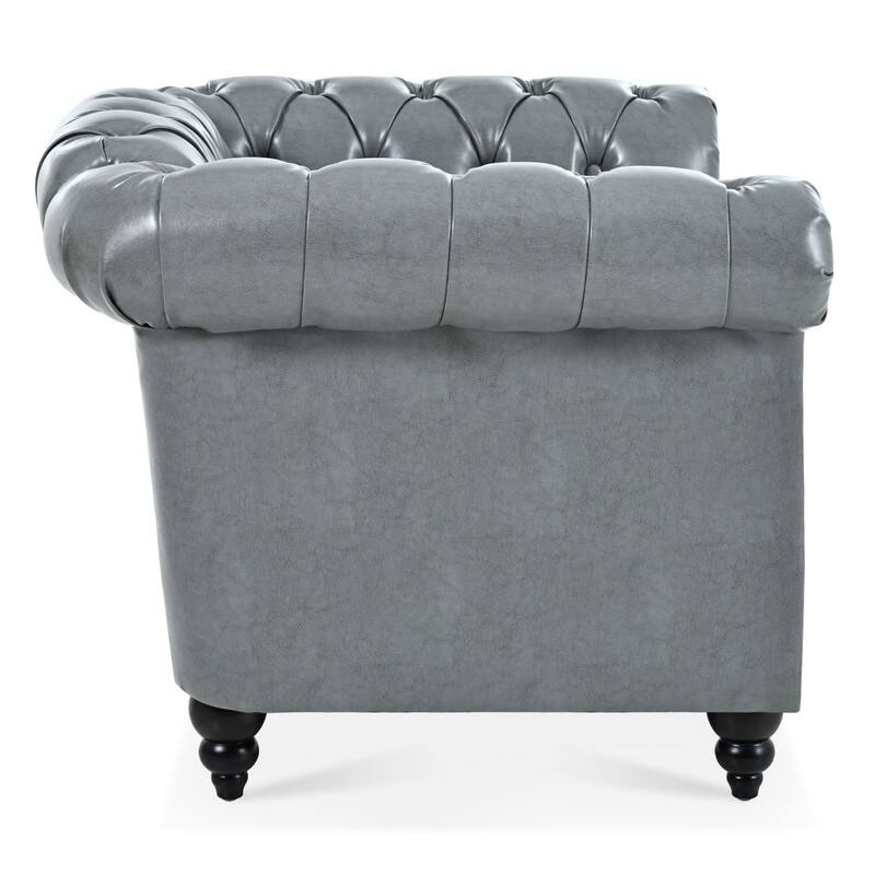 PU Leather Accent Chair,Classic Tufted Chesterfield Sofa For Living Room,Grey