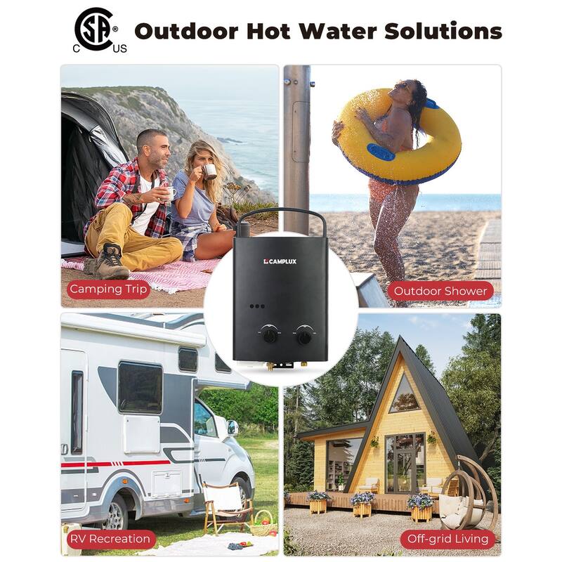 CAMPLUX 1.32 GPM Outdoor Portable Propane Tankless Water Heater with Water Pump Kit