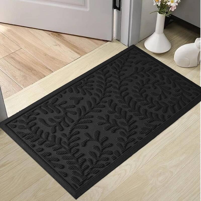 Front Door Mat, Absorbent Dirt Trapping Welcome Door Mat - Black