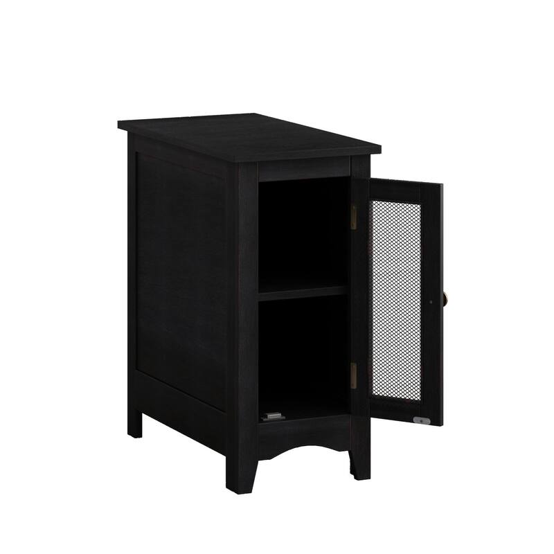 Narrow Accent Side Table with Storage Cabinet and Fixed Shelf Space Saving Design