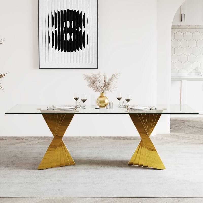 78 inch and 94 inch Glass Dinner Table Falcone Kitchen and Dining Table