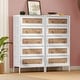 preview thumbnail 32 of 32, 5-Drawer Chest Dresser Closet PE Wicker Rattan Storage Tower Organizer 2-piece Set, White