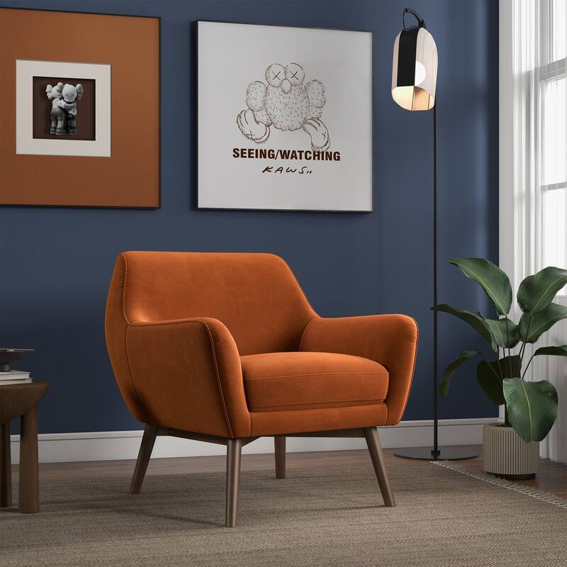 GDFStudio - Panom Modern Velvet Lounge Chair with Walnut Wood Base - 31.9"W - Burnt Orange