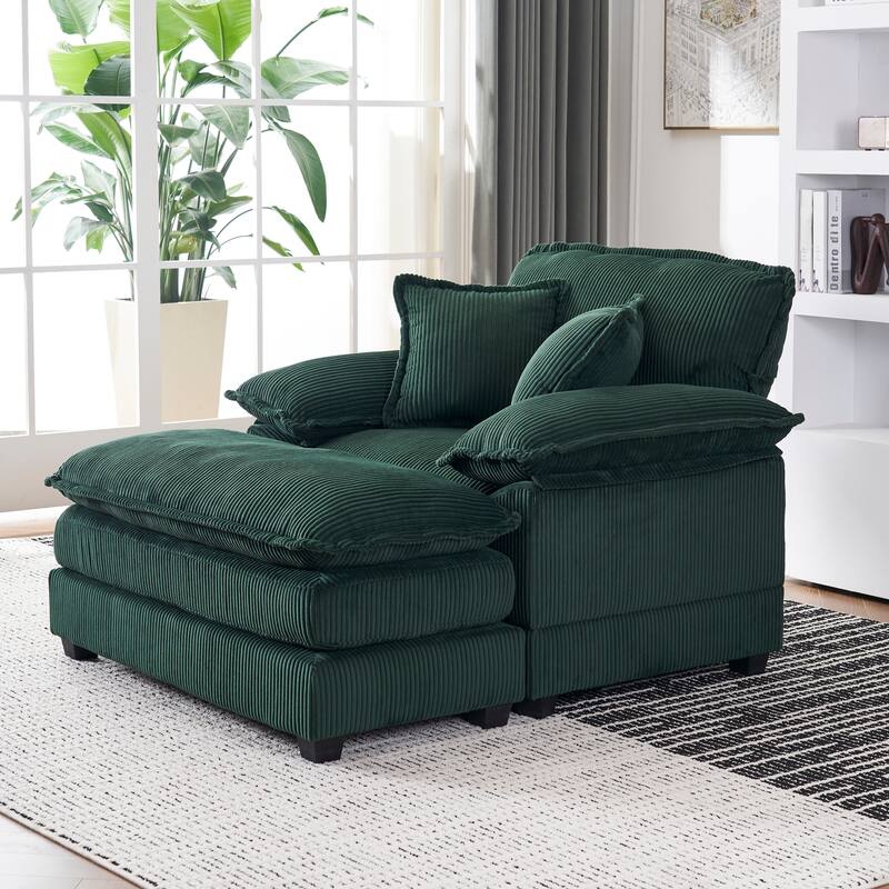 56.3" Corduroy Single Sofa Chair with 2 Toss Pillows & a Ottoman