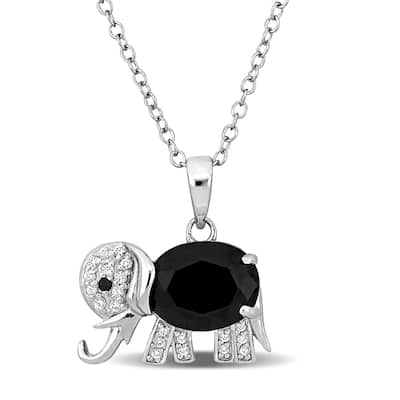 Miadora 3 5/8ct TGW Black Spinel and White Topaz Elephant Pendant Necklace in Sterling Silver-18+2 in