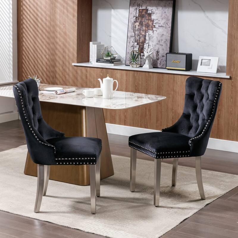 Contemporary Velvet Upholstered Dining Chair Set of 2