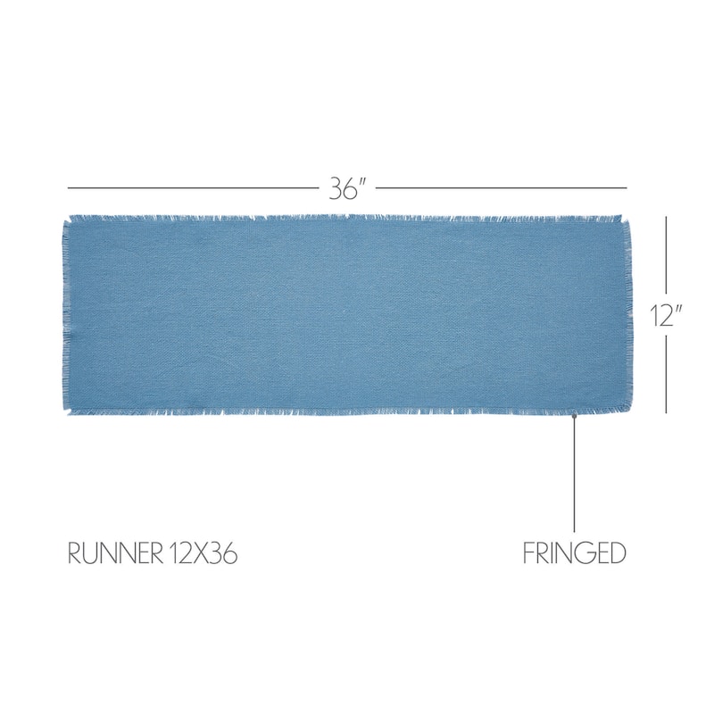 Burlap Blue Runner Fringed
