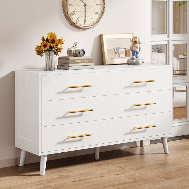Wood 6 Drawer Double Dresser, Chest Of Drawers Cabinet, TV Stand for Bedroom, Livingroom and Enterway