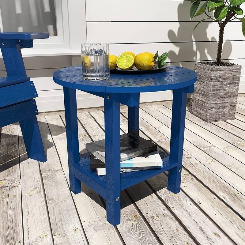WINSOON All Weather HIPS Outdoor Round 2-Tier Outdoor Side Tables Adirondack Tables - Navy