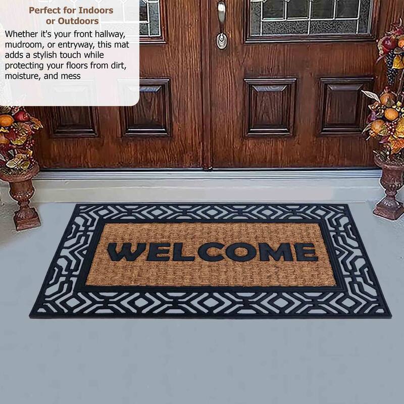 Gardenised Heavy Duty Coco Coir Doormat Non Slip PVC Baking Embossed Welcome Design Natural Coconut Fiber Floor Mat 18x30"