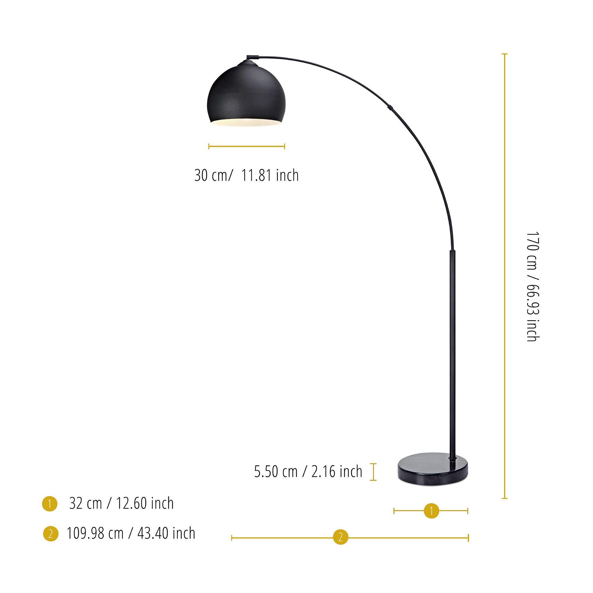 Teamson Home Arquer Arc Floor Lamp With Black Shade And