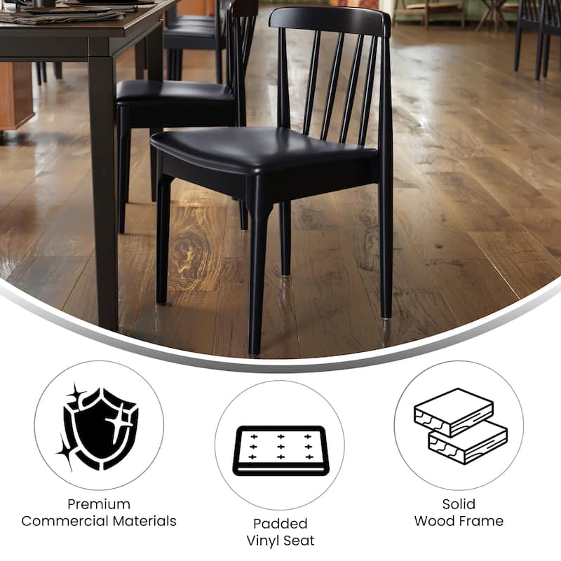 Commercial Solid Wood Dining Chair with Vinyl Padded Seat - Set of 2