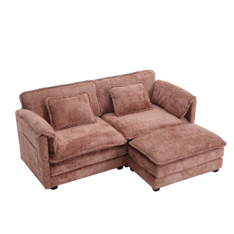 76'' Oversized Chenille Loveseat Sofa with Movable Ottoman Small Sofa for Apartment