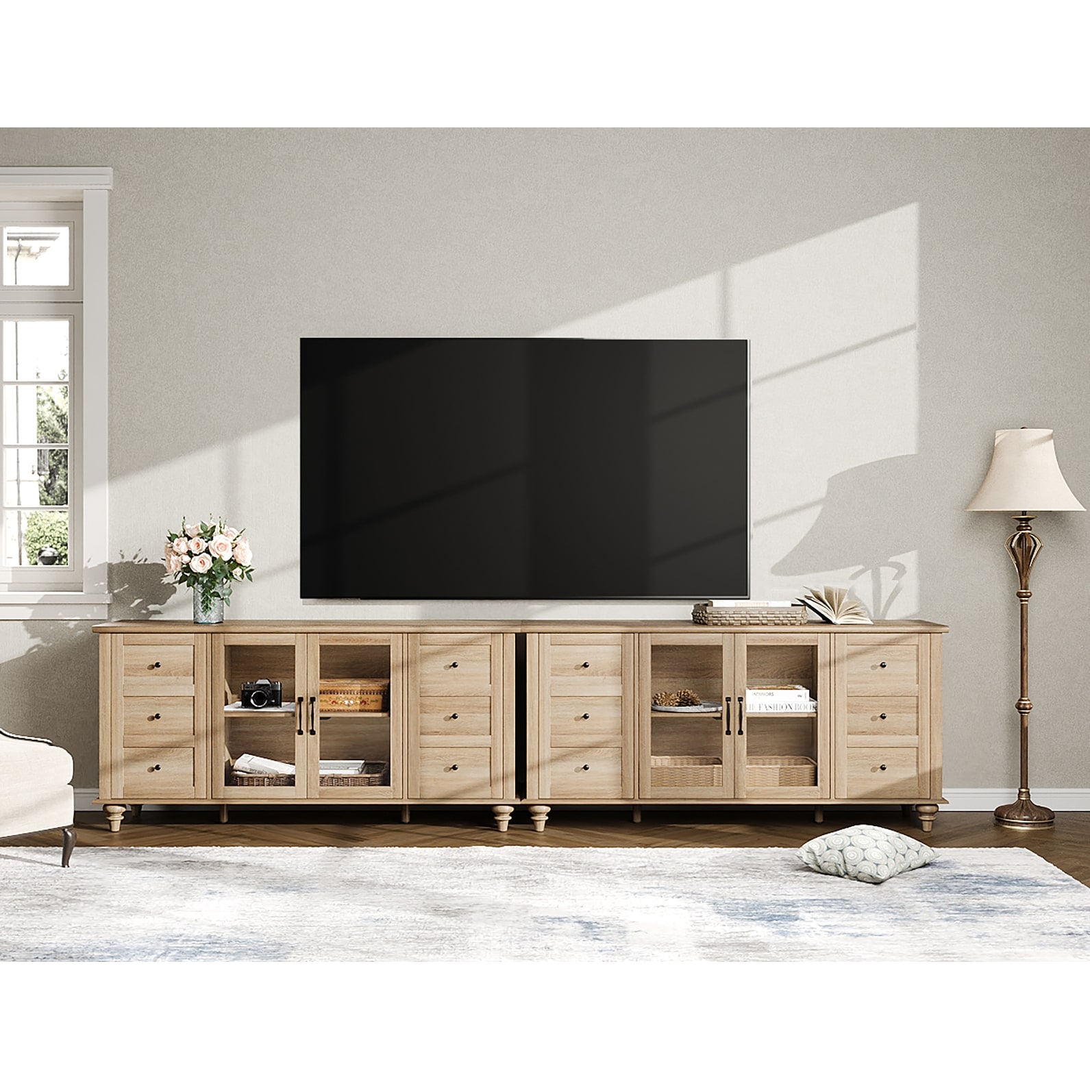 WAMPAT Modern TV Stand for up to 100 inch 2 in 1 Entertainment Center TV  Console with Storage Cabinets Media Console for Living Room
