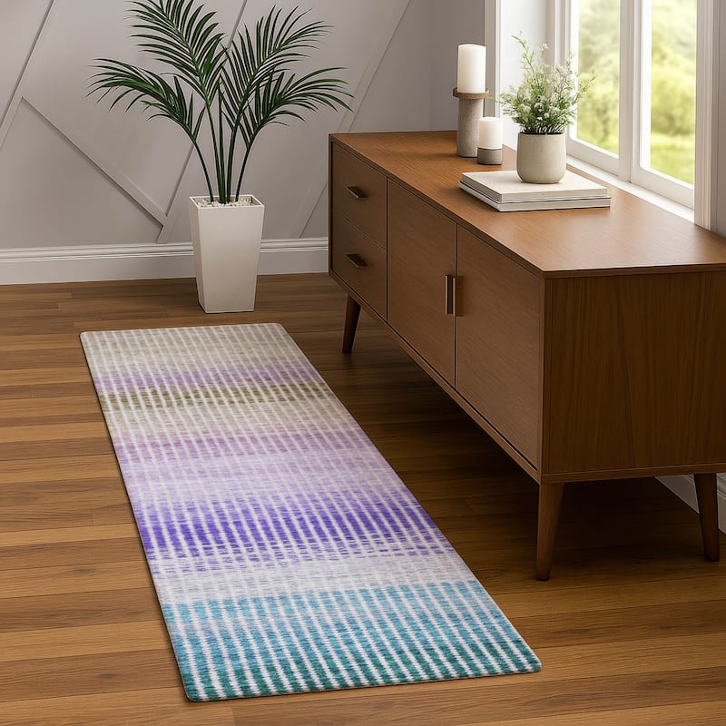 Machine Washable Indoor/ Outdoor Contemporary Stripes Chantille Rug