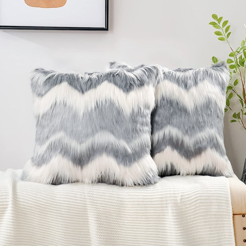 Chevron Shaggy Lamb FauxFur Pillow Cover (Set of 2), NO INSERT