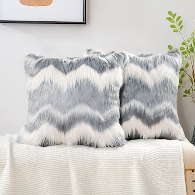 Chevron Shaggy Lamb FauxFur Pillow Cover (Set of 2), NO INSERT