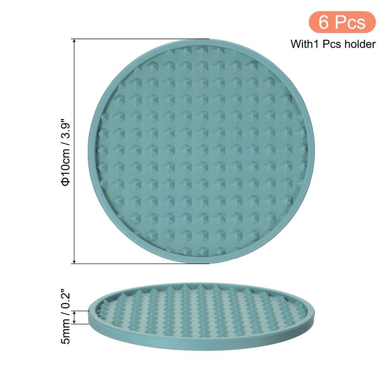 6pcs Silicone Drink Coasters with Holder for Desk Furniture Protection - Grey Blue