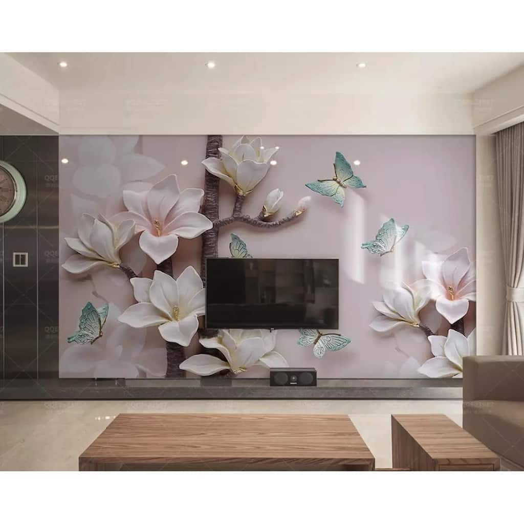 GK Wall Design 3D Blue Butterfly Floral Minimalist Removable Wallpaper