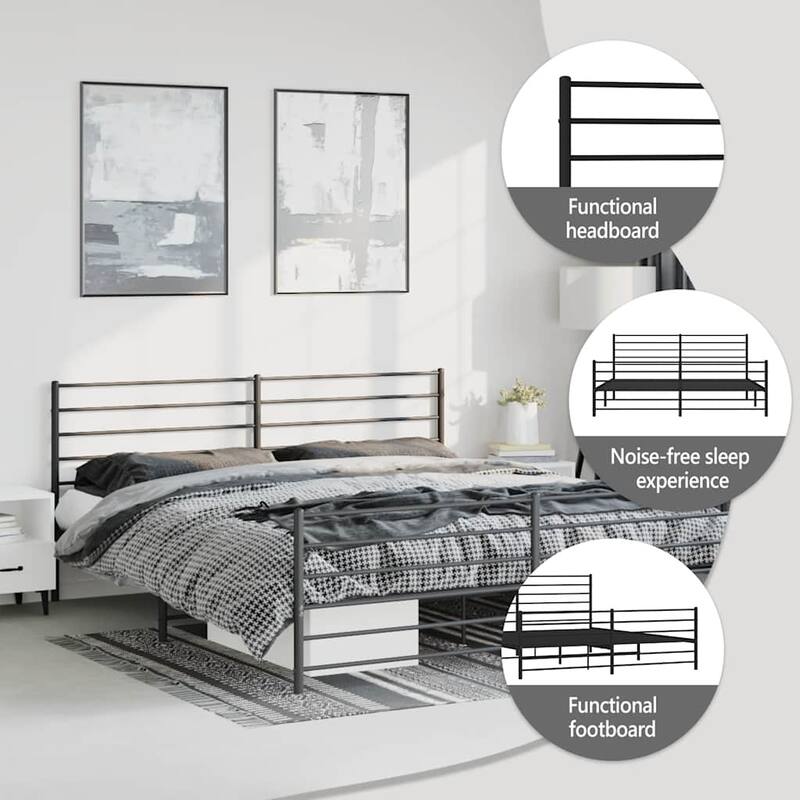 vidaXL Metal Bed Frame with Headboard, No Mattress