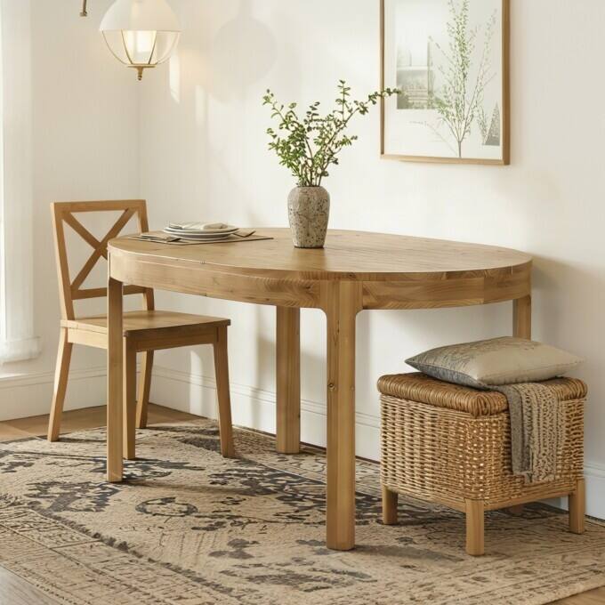 55.11" Solid Wood Oval Dining Table, Rustic Kitchen Table for 4-6