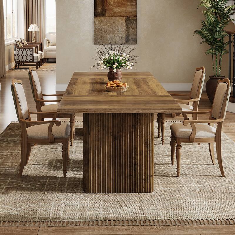 Farmhouse Dining Table for 4-6, 63-Inch Rectangle Kitchen Table with Double Robust Pedestals