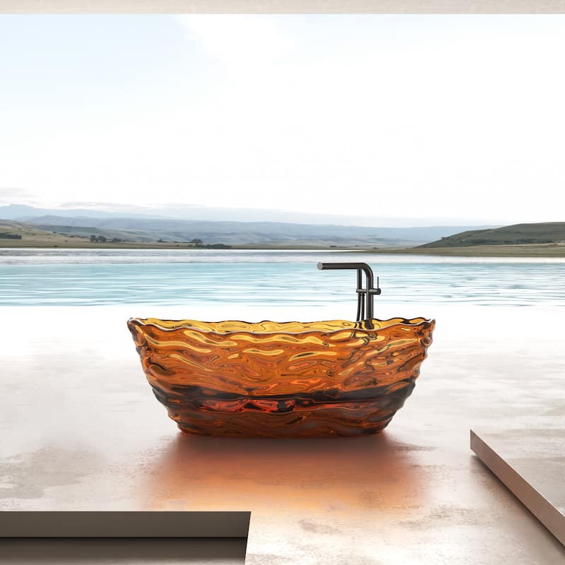 Vanity Art 69" x 30" Stone Resin Oval Freestanding Bathtub, Soaking Tub with Pop Up Drain - Pure Resin Coffee