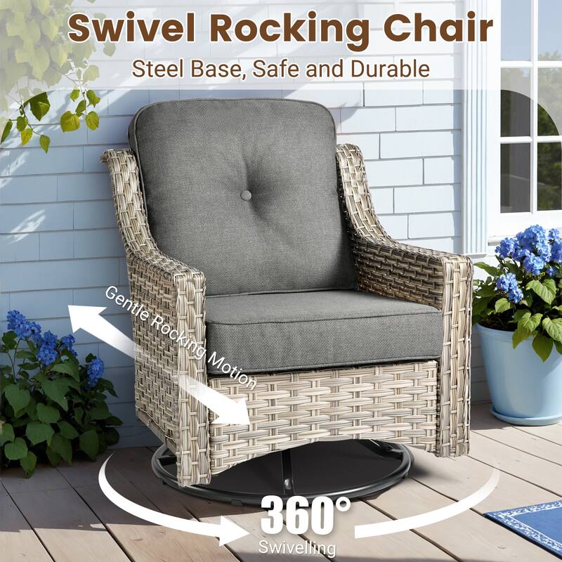 HOOOWOOO 10-piece Wicker Patio Furniture Set Sectional Sofa with Swivel Chair