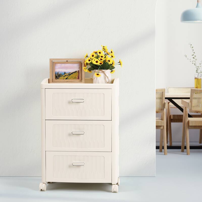 Large Drawer Organizer with Wheels - White-Rectangle