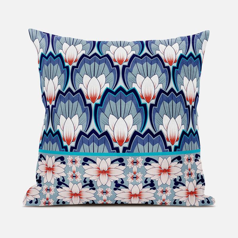 26x26 Gray Blue Orange Blown Seam Broadcloth Floral Throw Pillow Bed