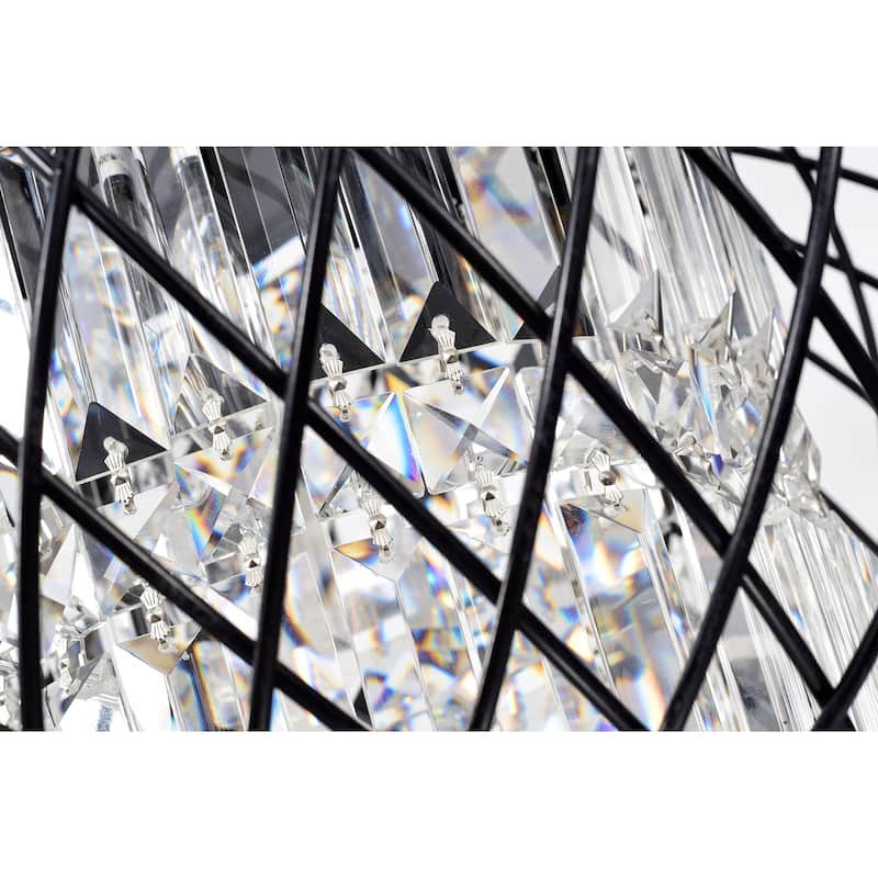 Antique Black 3-Light Round Drum Chandelier with Crystal