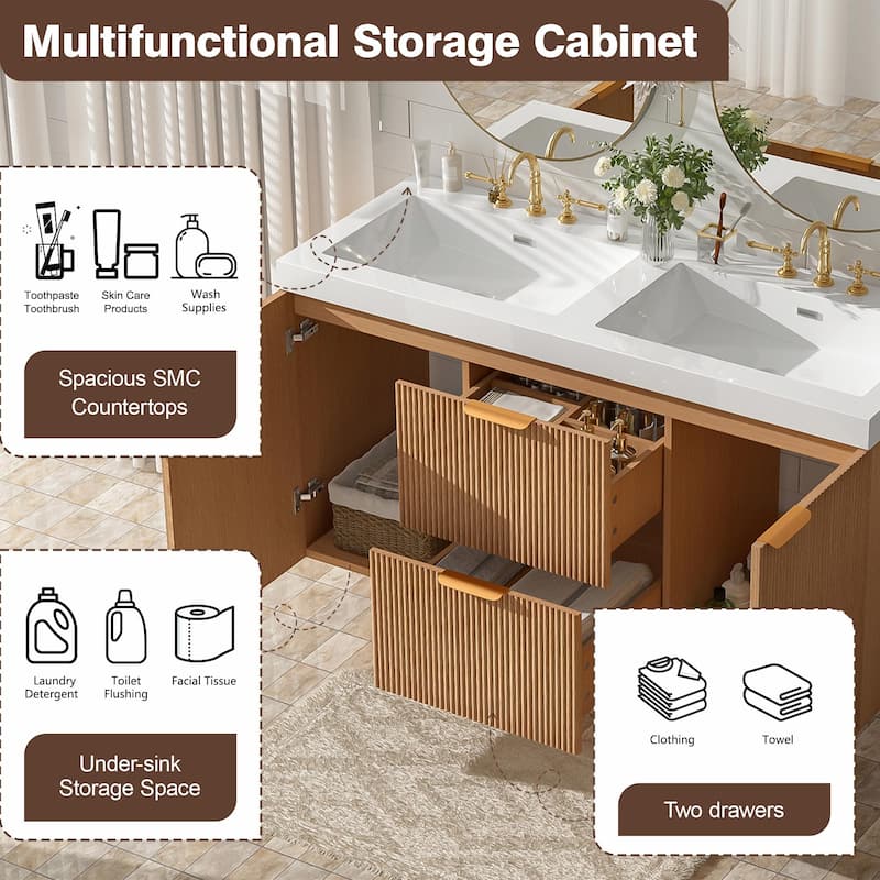 47.24" Wall-Mounted Double Sink Bathroom Vanity with SMC Top