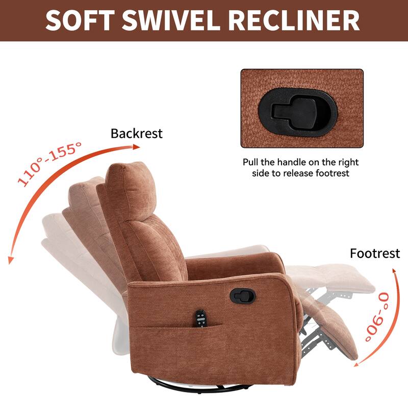 Fabric Recliner Chair with Massage Heat Rocker and 360 Degree Swivel