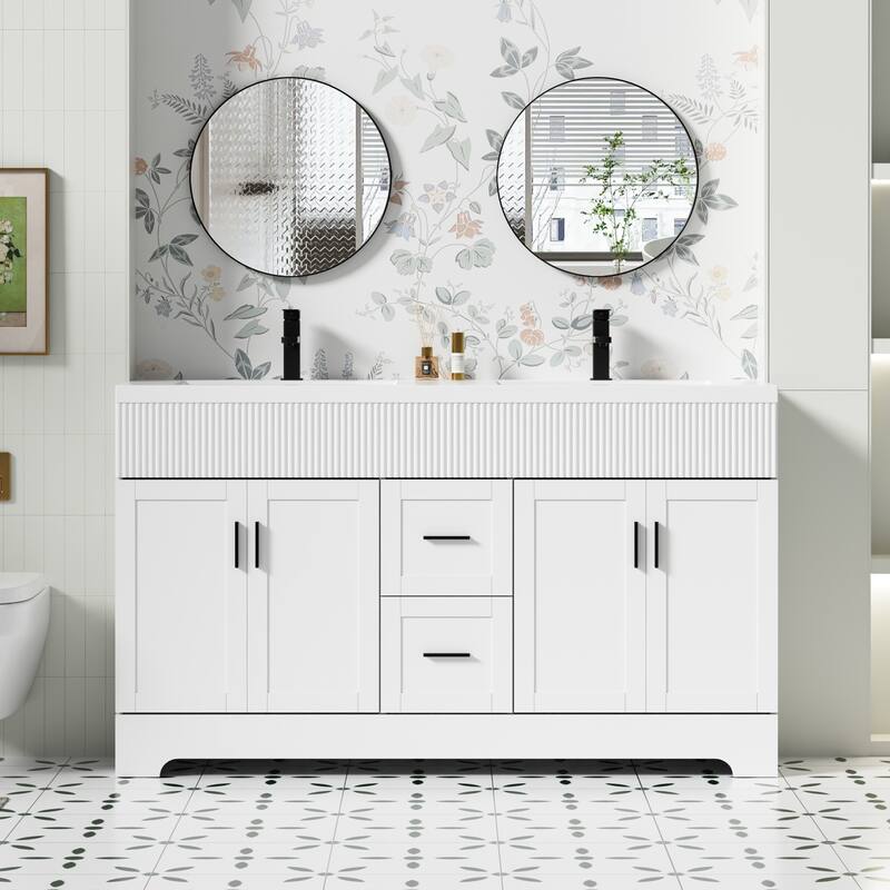 Modern 24"/30"/36"/48" Wave-Line Bathroom Vanity Set with Sink & Faucet - 60" - 60"White