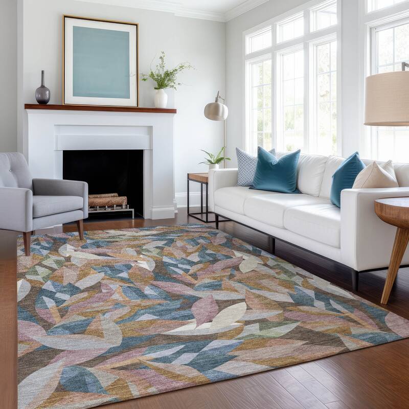 Machine Washable Indoor/ Outdoor Modern Floral Chantille Rug