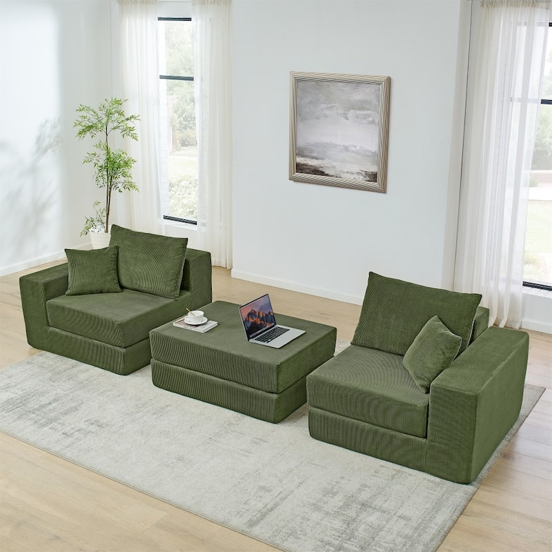 Modular Upholstered Convertible Sectional Sofa with Ottoman & Throw Pillows