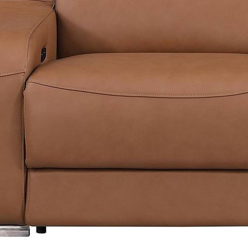 HomeRoots 103" Chestnut Italian Leather Reclining USB Sofa